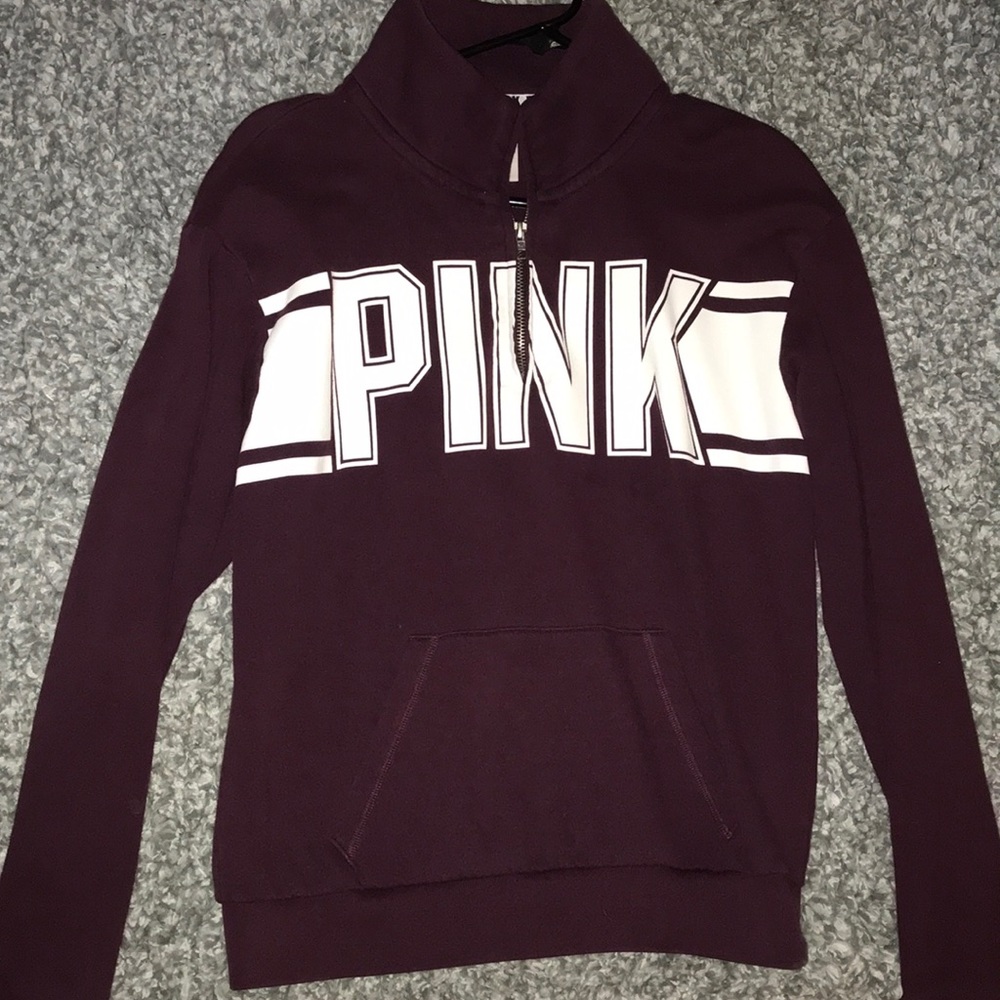 Maroon half zip pink sweatshirt